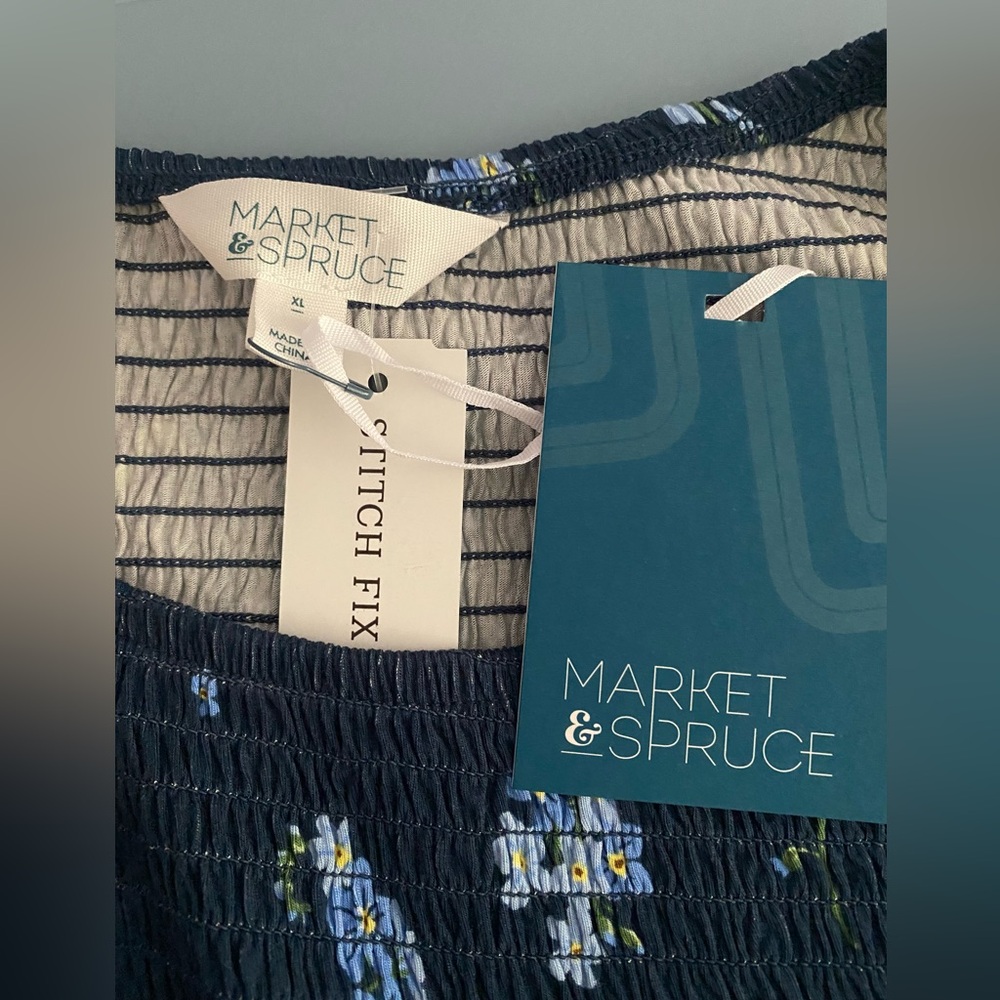 Market & Spruce Navy Sleeveless Maxi Dress with Light Blue Floral Print NWT XL - Picture 5 of 6